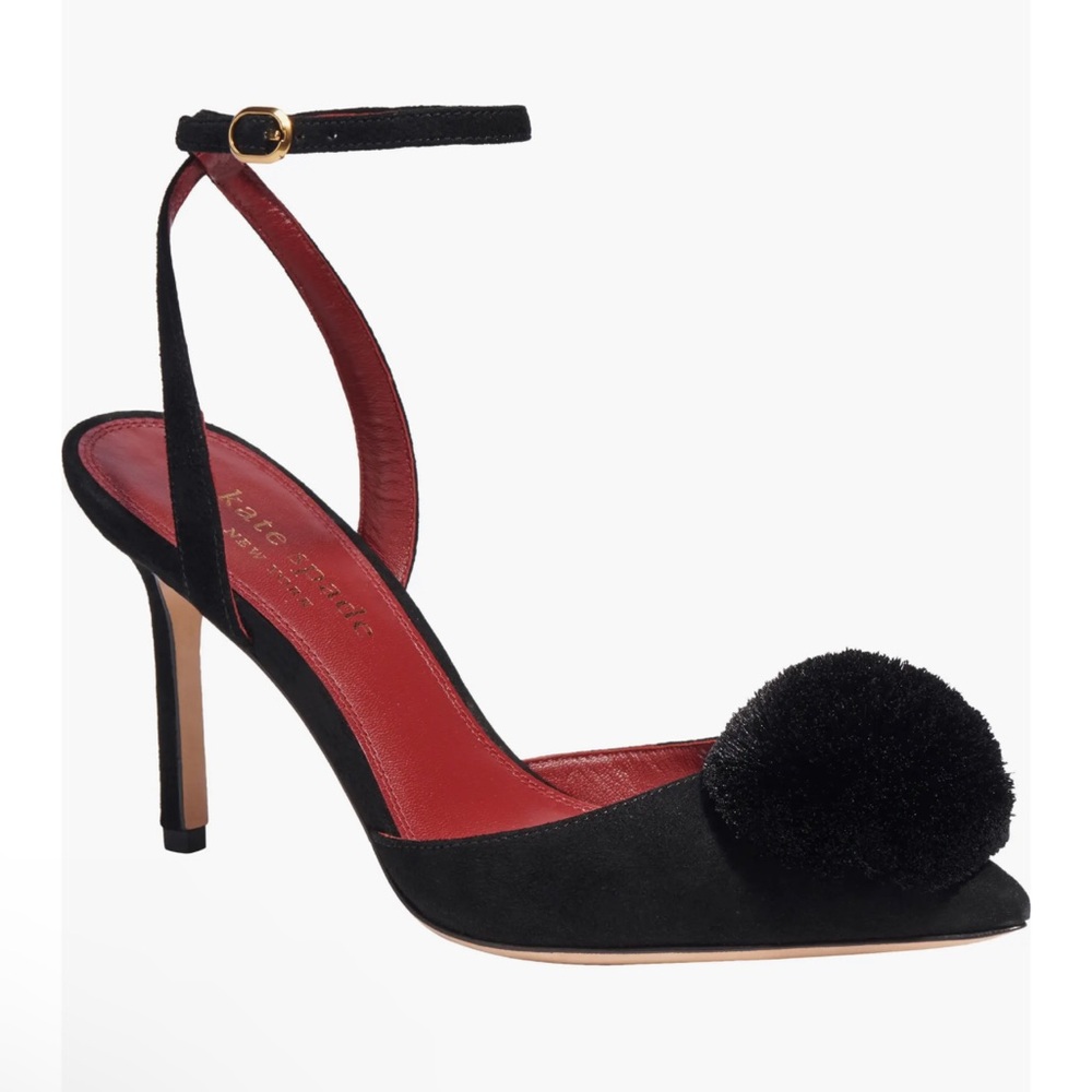 Kate Spade new with tags Amour Pom Pom ankle strap  pumps.  Size 6.5. Suede